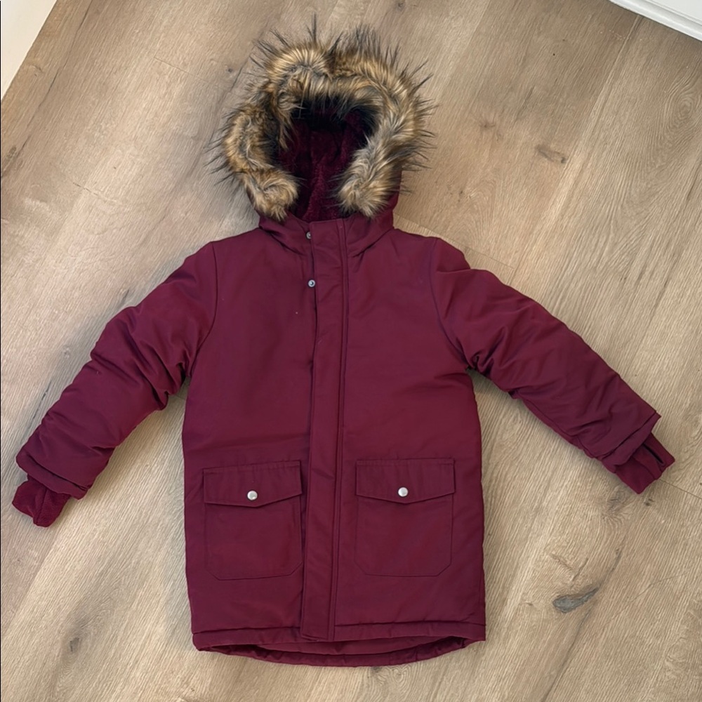 Cat & Jack Red and Brown Puffer Jacket with Faux Fur Hood